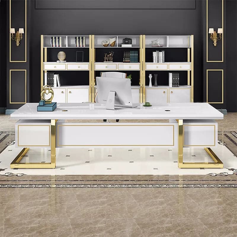 Holf Modern Rectangular Executive Office Desk with 4 Drawers in White#M