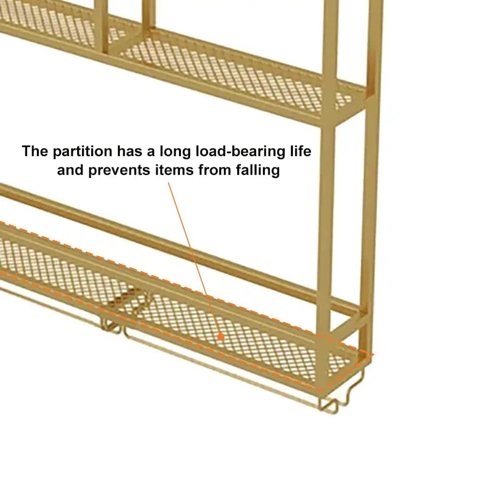 Industrial Wood and Metal Wall Mounted Gold Wine Rack with Glass and Bottle Rack