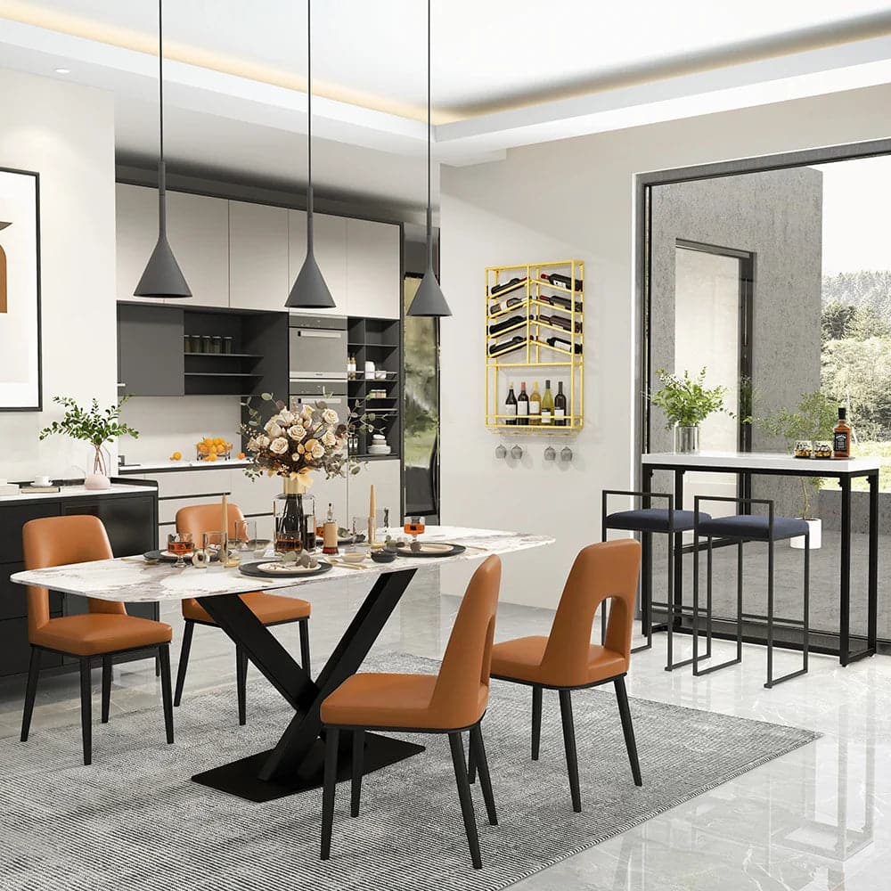 Industrial Wood and Metal Wall Mounted Gold Wine Rack with Glass and Bottle Rack