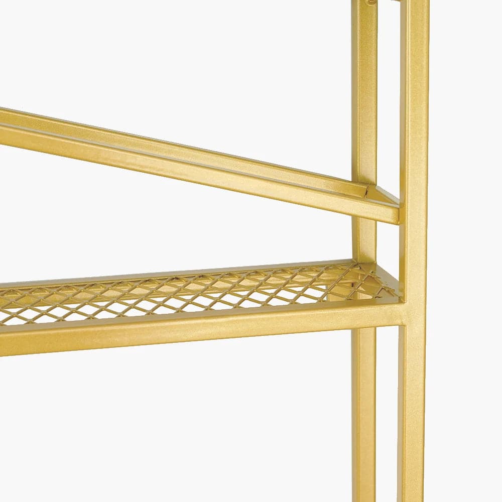 Industrial Wood and Metal Wall Mounted Gold Wine Rack with Glass and Bottle Rack