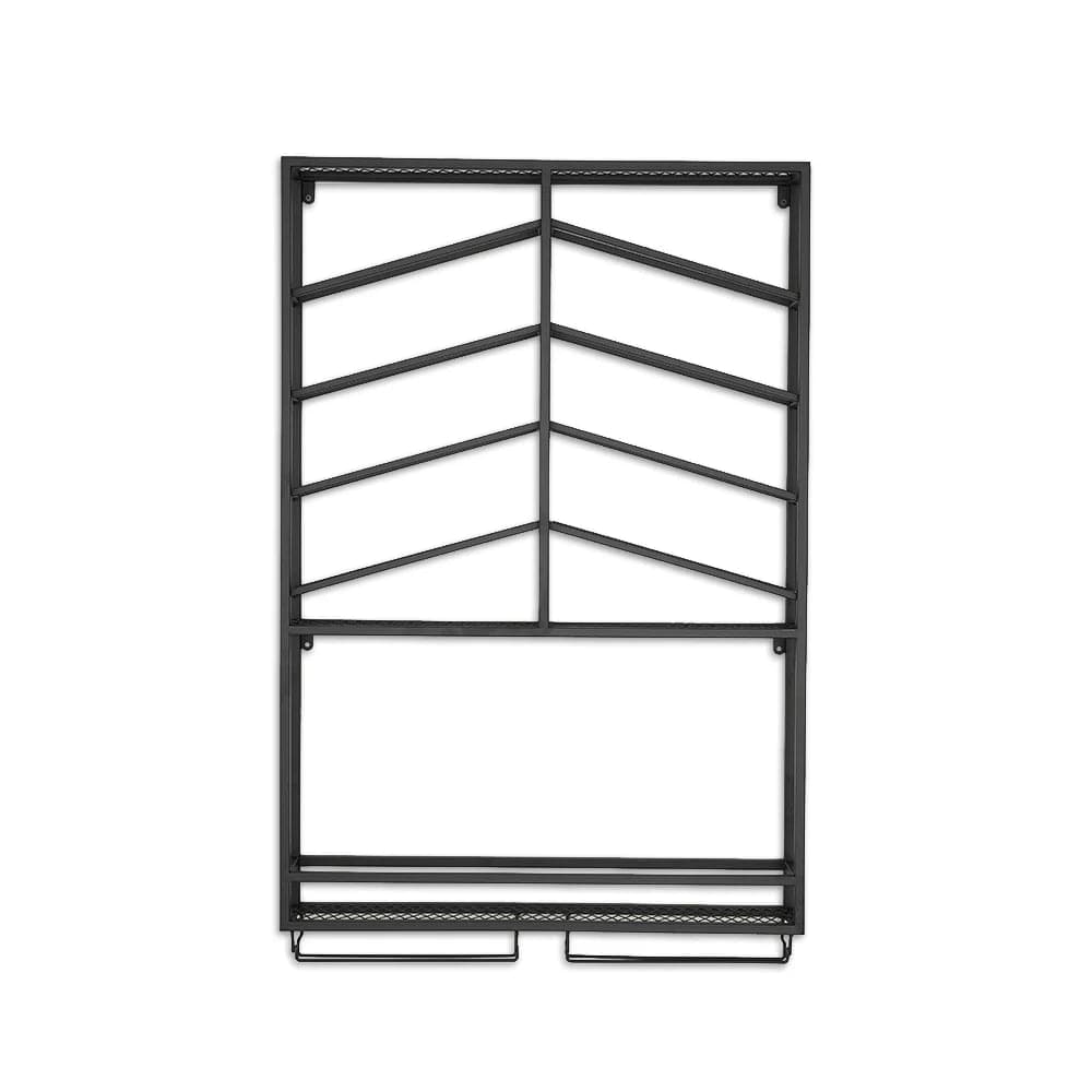 Industrial Wood and Metal Wall Mounted Black Wine Rack with Glass and Bottle Rack