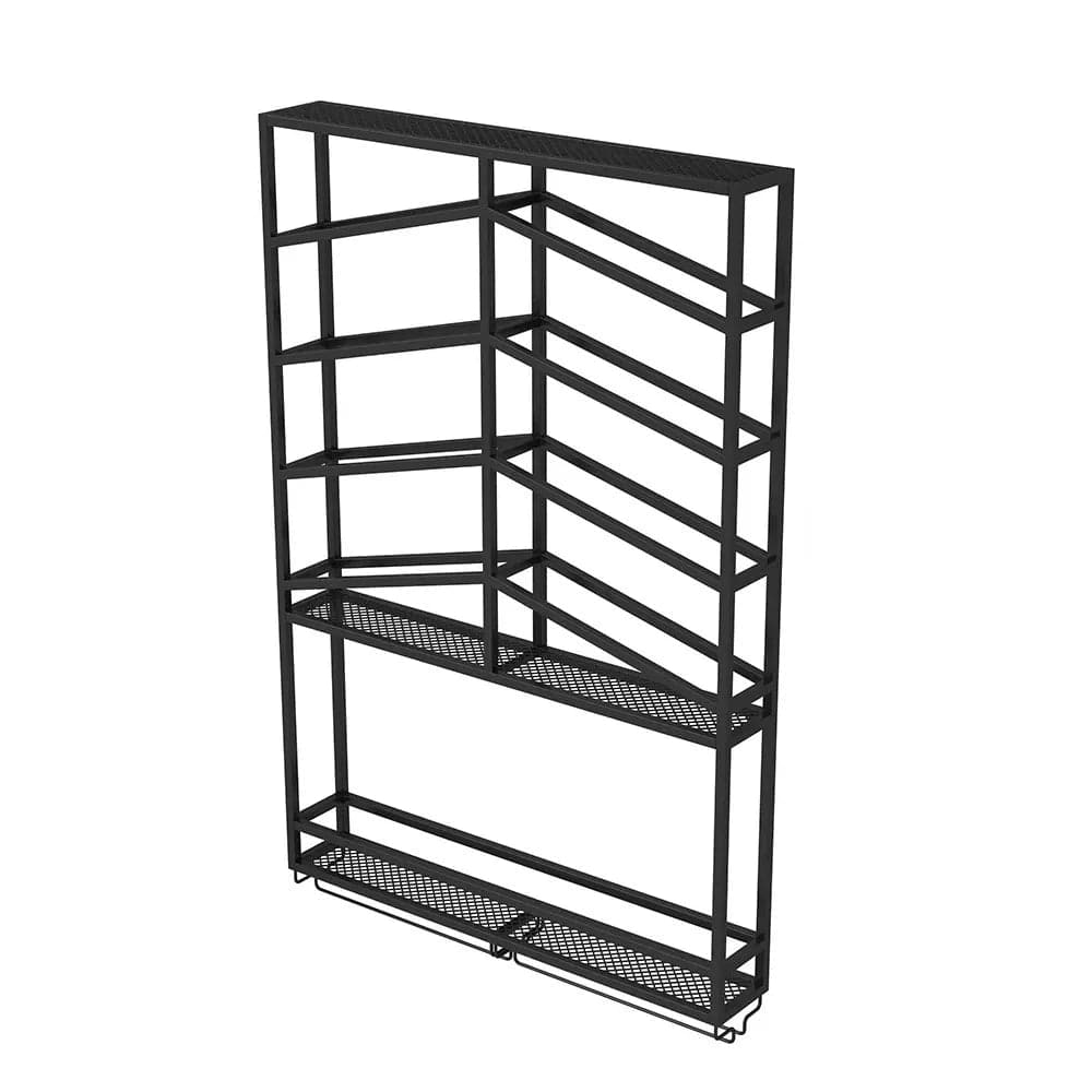 Industrial Wood and Metal Wall Mounted Black Wine Rack with Glass and Bottle Rack