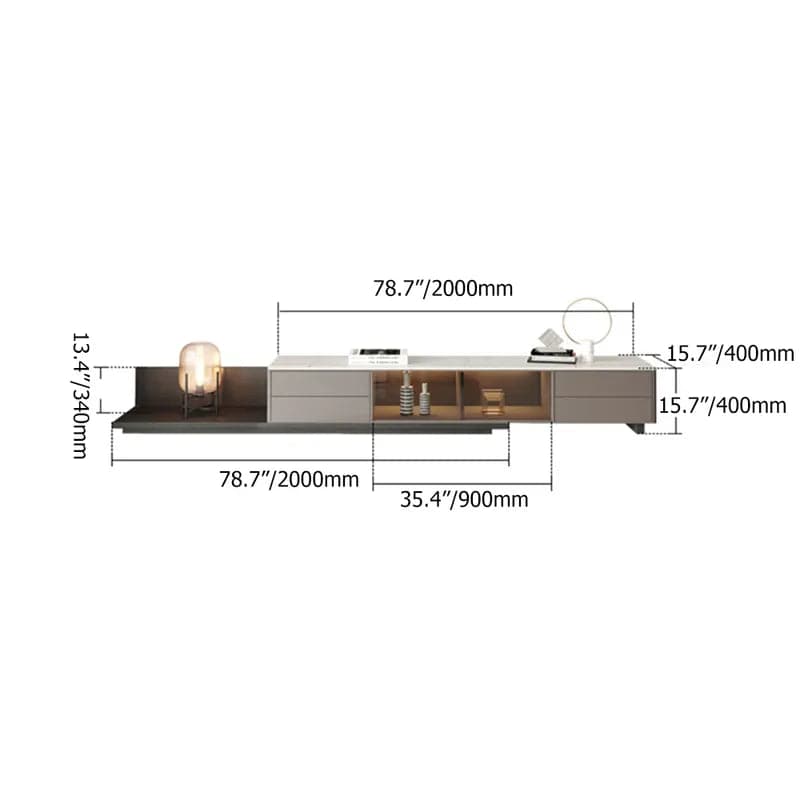 Italian Style Retractable TV Stand with 4 Drawers & LED Light for TV Up to 120 Inch