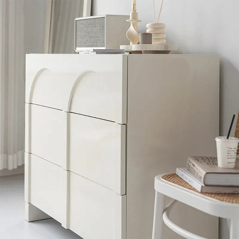 Japandi Commode Blanc Crème Nordic Arch Commode 3 Tiroirs Armoire de Rangement