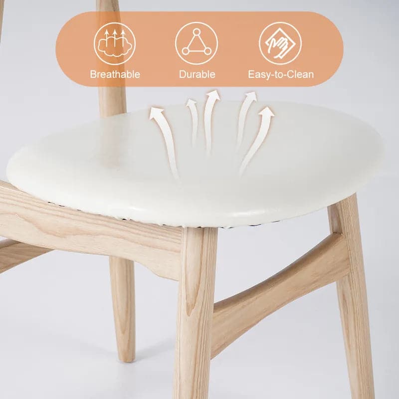 Japandi Natural Rattan Upholstered Dining Chair Ash Wood Side Chair Faux Leather