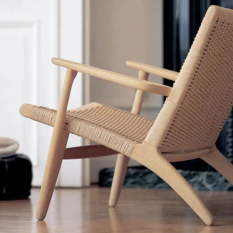 Japandi – chaise longue d'extérieur en bois massif, fauteuil avec corde en papier Kraft, siège tissé