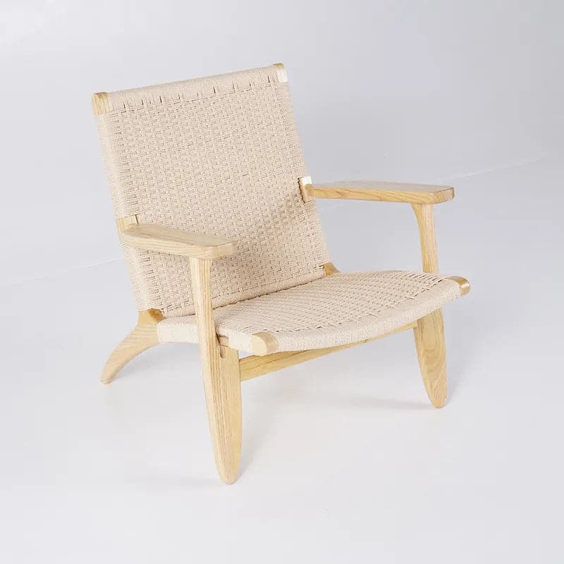 Japandi – chaise longue d'extérieur en bois massif, fauteuil avec corde en papier Kraft, siège tissé