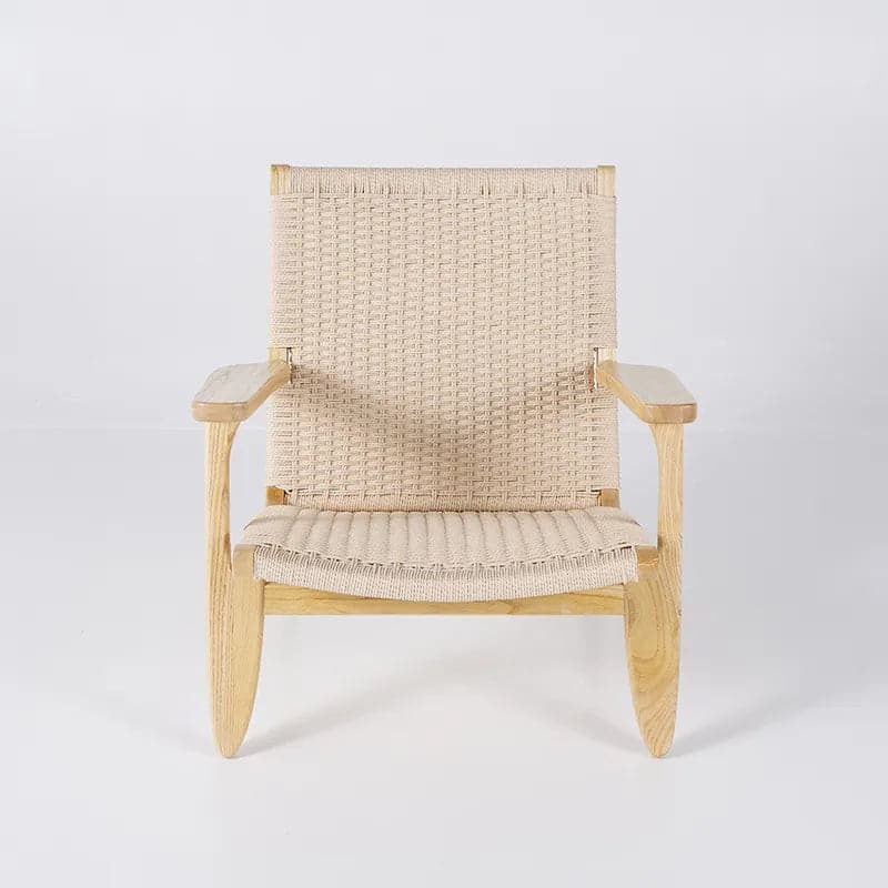 Japandi – chaise longue d'extérieur en bois massif, fauteuil avec corde en papier Kraft, siège tissé