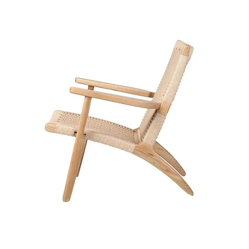 Japandi – chaise longue d'extérieur en bois massif, fauteuil avec corde en papier Kraft, siège tissé
