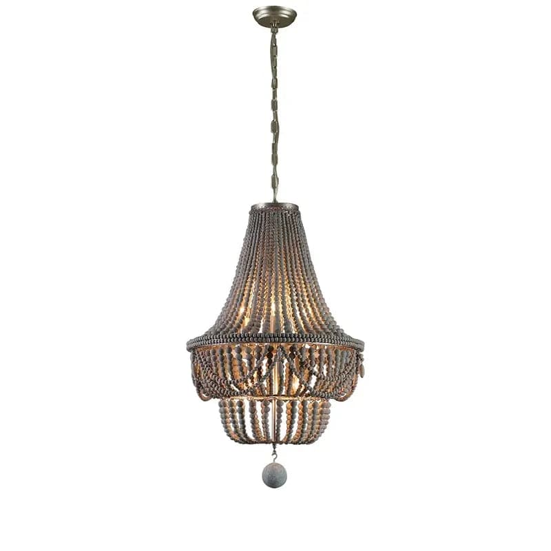 Boho Wood Beaded Chandelier Empire Ceiling Light in Gray & Blue&White