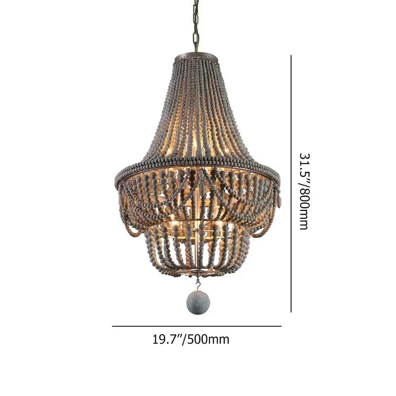 Boho Wood Beaded Chandelier Empire Ceiling Light in Gray & Blue&White