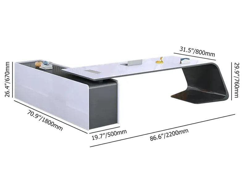 L-Shaped Right Hand&Left Hand Modern White Office Desk with Storage#Right-S