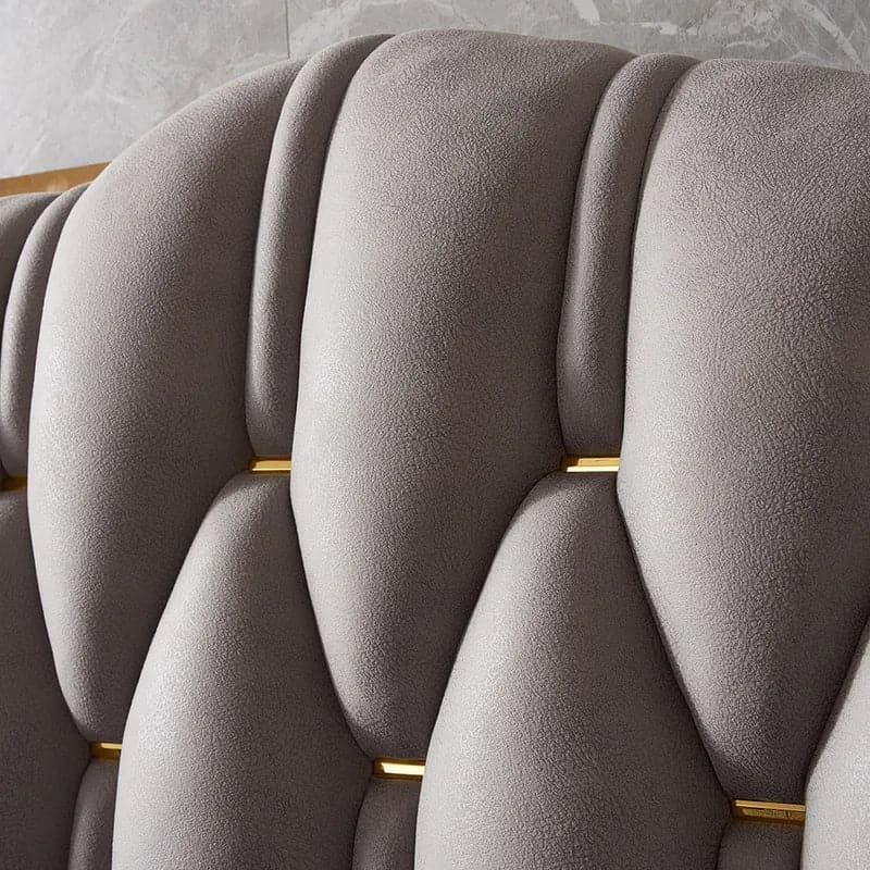 Luxury Light Gray Leath-Aire Queen Bed Upholstered Low Profile Wingback Bed