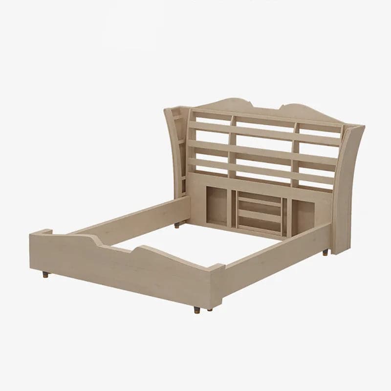 Luxury Light Gray Leath-Aire Queen Bed Upholstered Low Profile Wingback Bed