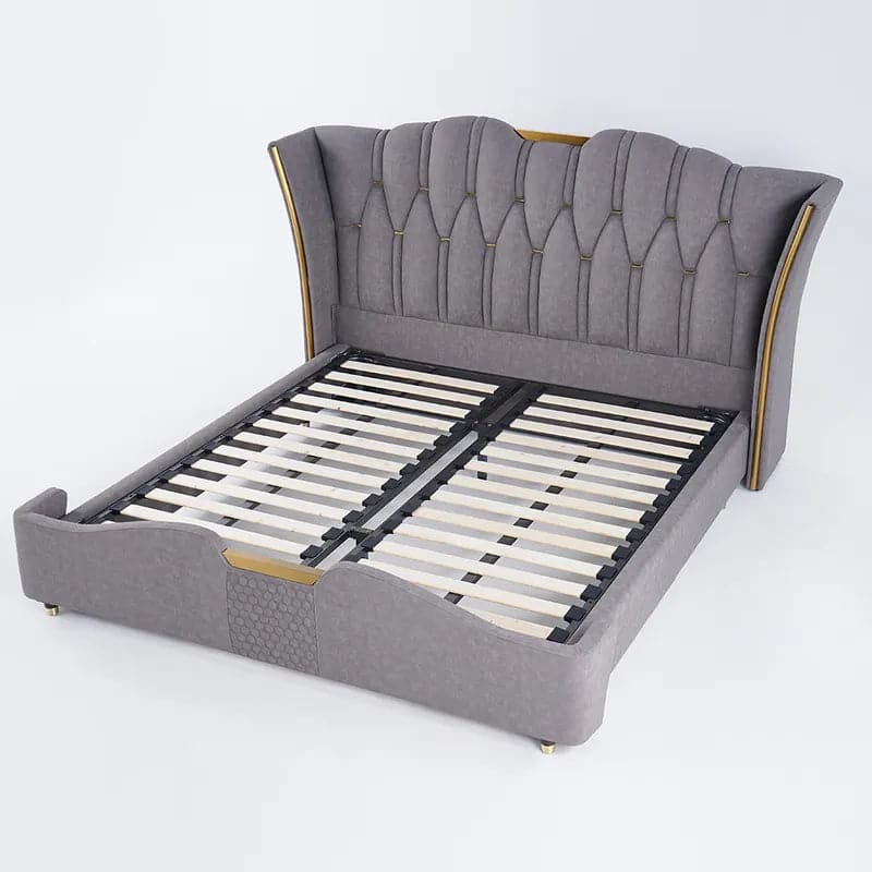 Luxury Light Gray Leath-Aire Queen Bed Upholstered Low Profile Wingback Bed