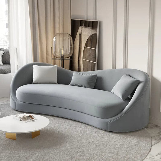 Luxury 84" Gray&White Velvet Upholstered Sofa 3-Seater Sofa Solid Wood Frame