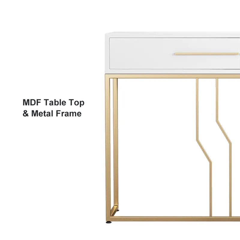 Luxury Narrow Console Table with Drawers Wood Top in White