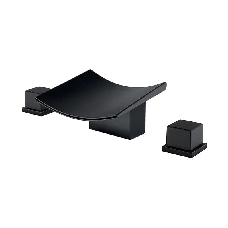 Robinet de lavabo de salle de bain à large cascade noire, boutons doubles