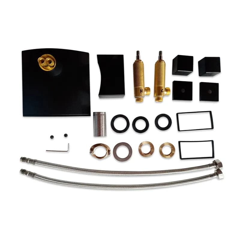 Robinet de lavabo de salle de bain à large cascade noire, boutons doubles