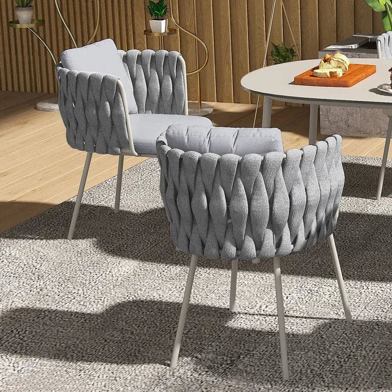 Fauteuil de salle à manger d'extérieur moderne en aluminium et rotin du milieu du siècle, gris (Ensemble de 2) 