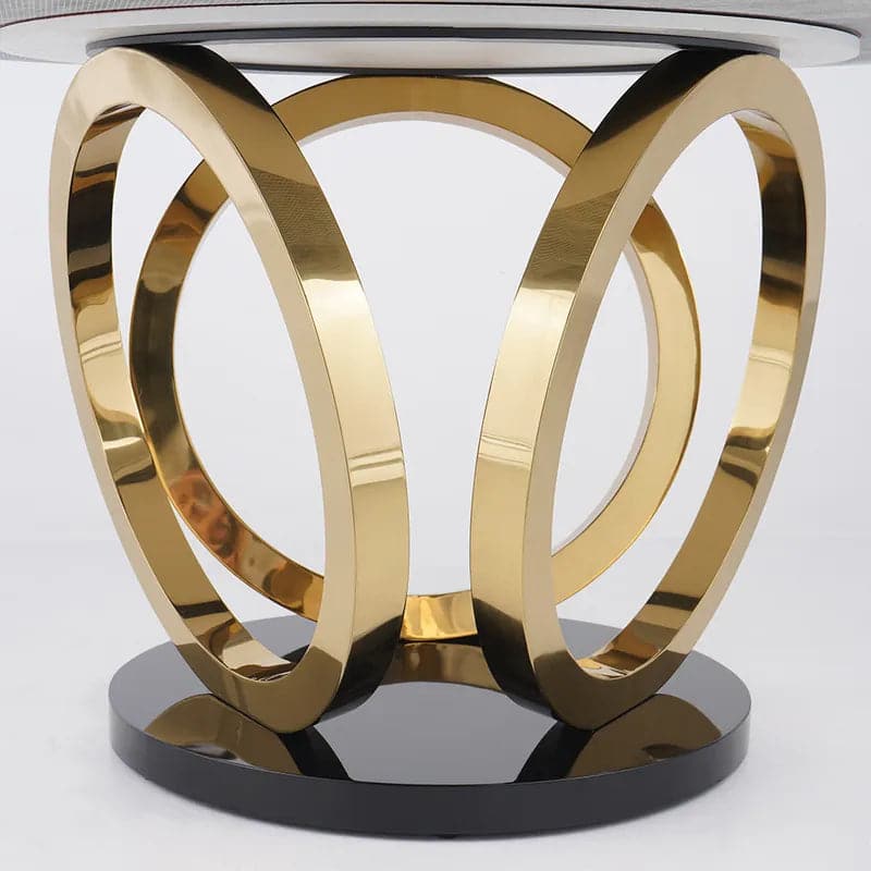 Table de salle à manger ronde blanche moderne de 53 pouces pour 6 personnes, plateau en faux marbre, piédestal doré et noir