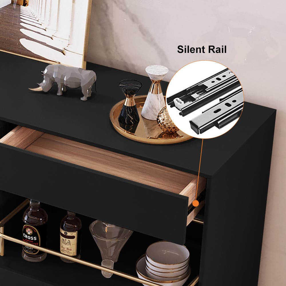 Modern 55.1 Light Khaki Sideboard Buffet Tempered Glass Doors & Shelf Tray Wine Rack#Black