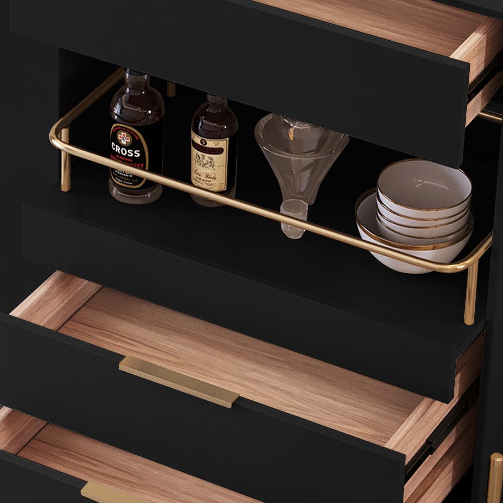 Modern 55.1 Light Khaki Sideboard Buffet Tempered Glass Doors & Shelf Tray Wine Rack#Black