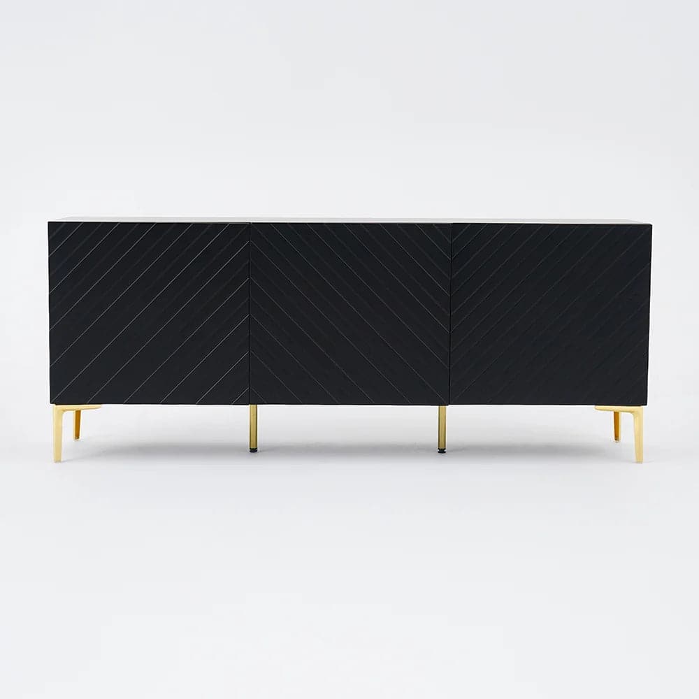 Modern 70.9" Black Buffert Sideboard Table with Gold Legs & 3 Doors