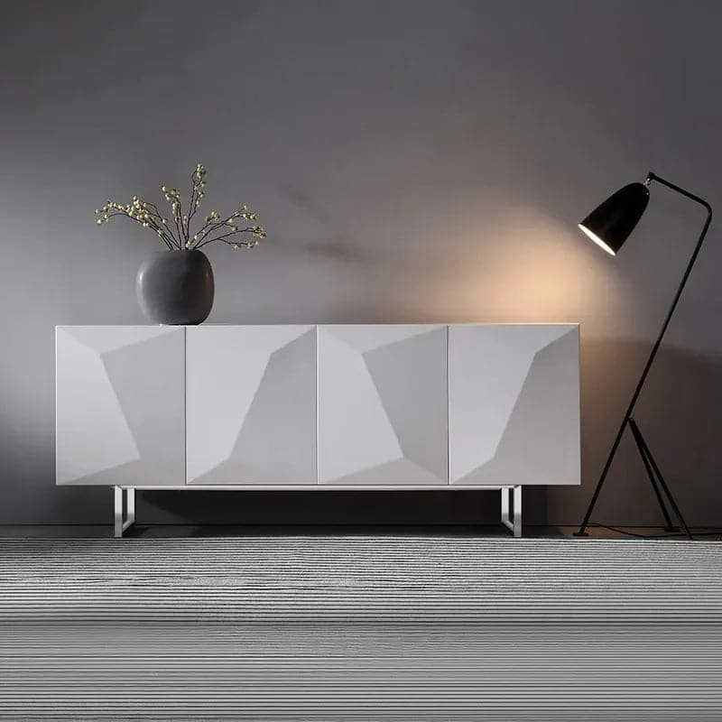 Modern 71 Inch White Buffet Sideboard Kitchen Cabinet with 4 Doors Adjustable Shelves