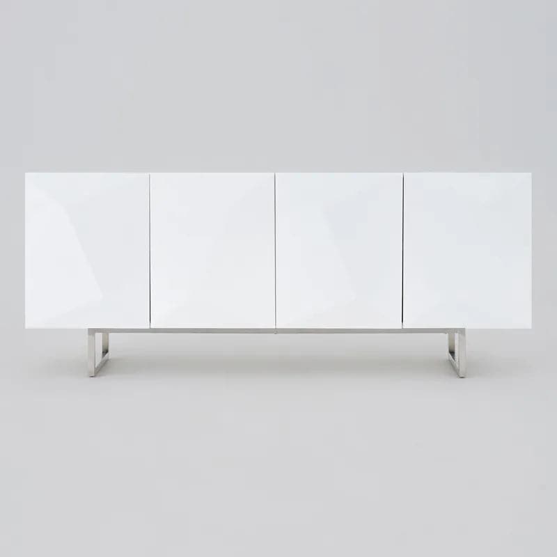 Modern 71 Inch White Buffet Sideboard Kitchen Cabinet with 4 Doors Adjustable Shelves