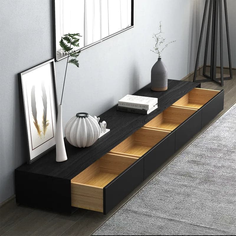 Modern 94 inches Black TV Stand Rectangle Media Console Wood with 4 Drawers#Black