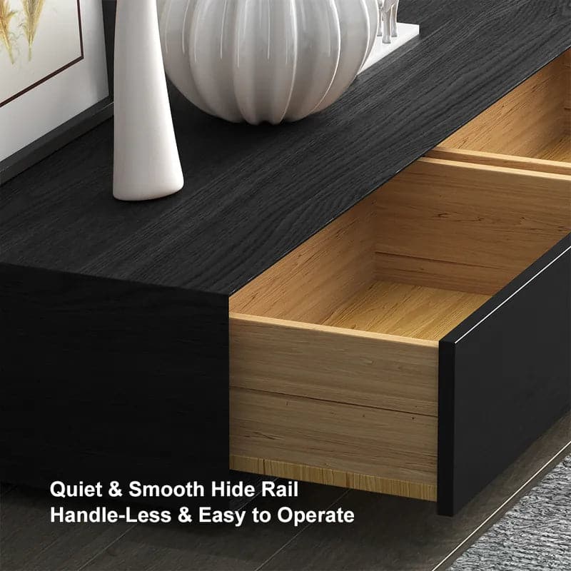 Modern 94 inches Black TV Stand Rectangle Media Console Wood with 4 Drawers#Black