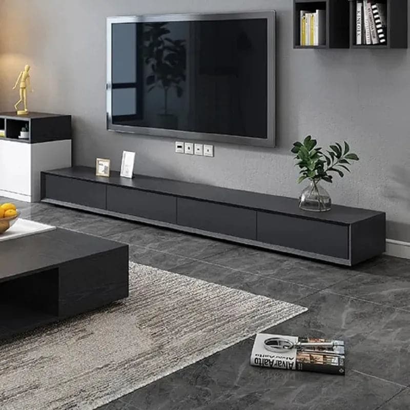 Modern 94 inches Black TV Stand Rectangle Media Console Wood with 4 Drawers#Black