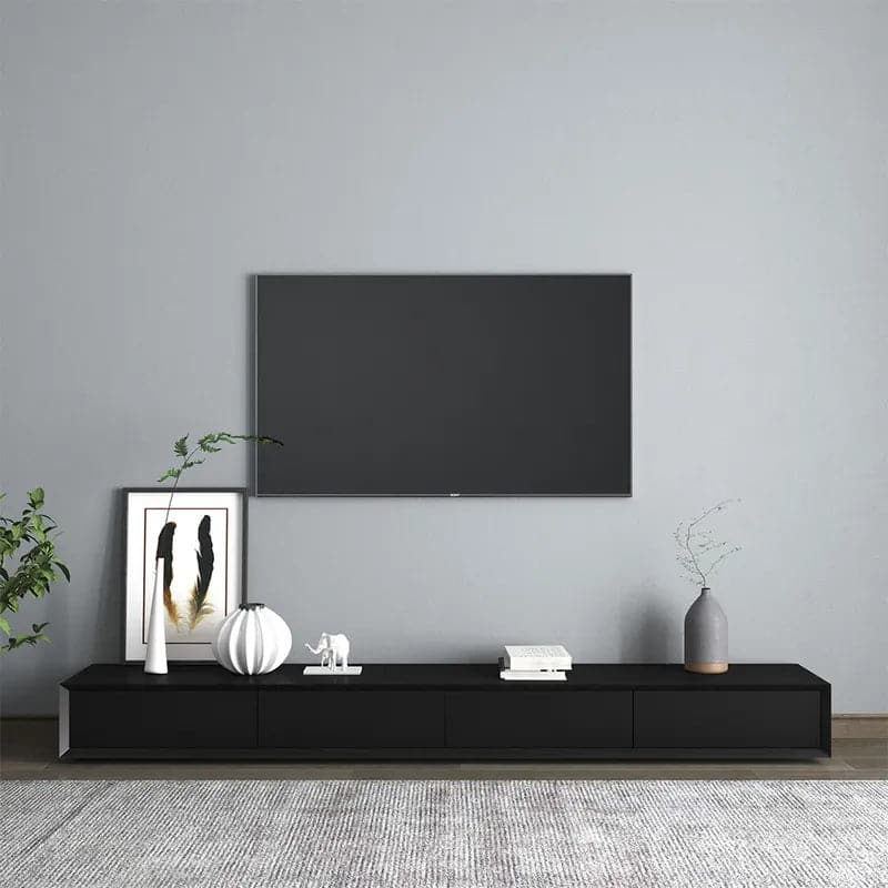 Modern 94 inches Black TV Stand Rectangle Media Console Wood with 4 Drawers#Black