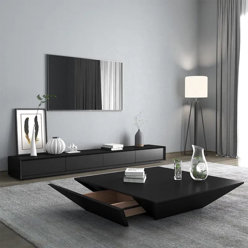 Modern 94 inches Black TV Stand Rectangle Media Console Wood with 4 Drawers#Black