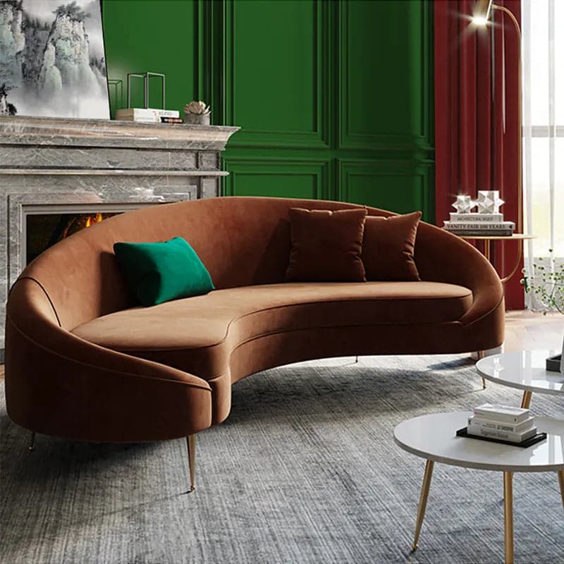 Modern 95 Inches Bronze Velvet Curved 3 Seaters Sofa for Living Room