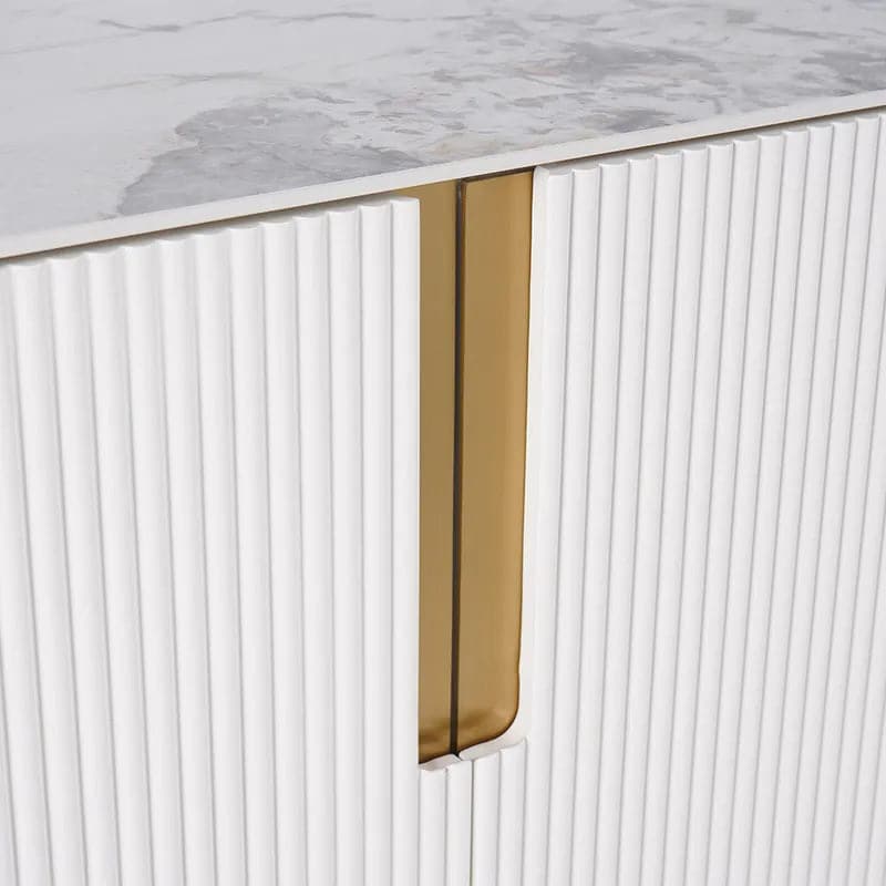 Meuble TV moderne beige avec dessus en pierre 4 portes avec console multimédia de rangement pour téléviseurs jusqu'à 85"