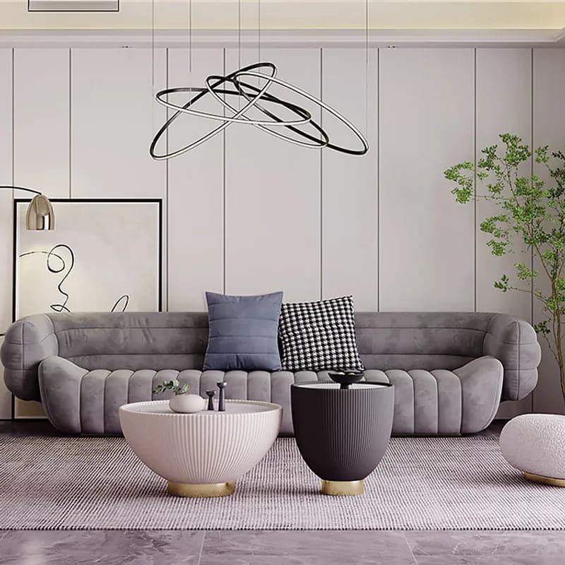 Modern Beige & Gray Drum Sintered Stone Round PU-Leather Coffee Table Set