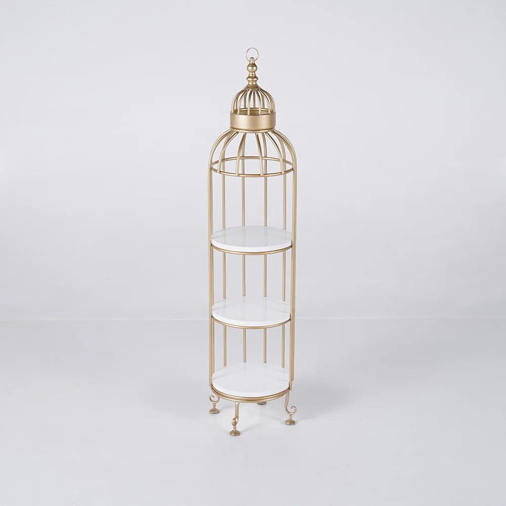 Support de fleurs en forme de Cage à oiseaux moderne, tour de rangement pour salle de bains, bibliothèque dorée