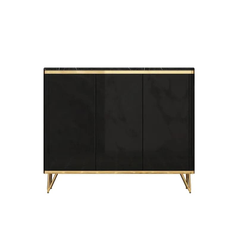 Modern Black 3 Doors Shoes Storage Cabinet with 8 Shelves 20 Pairs in Gold