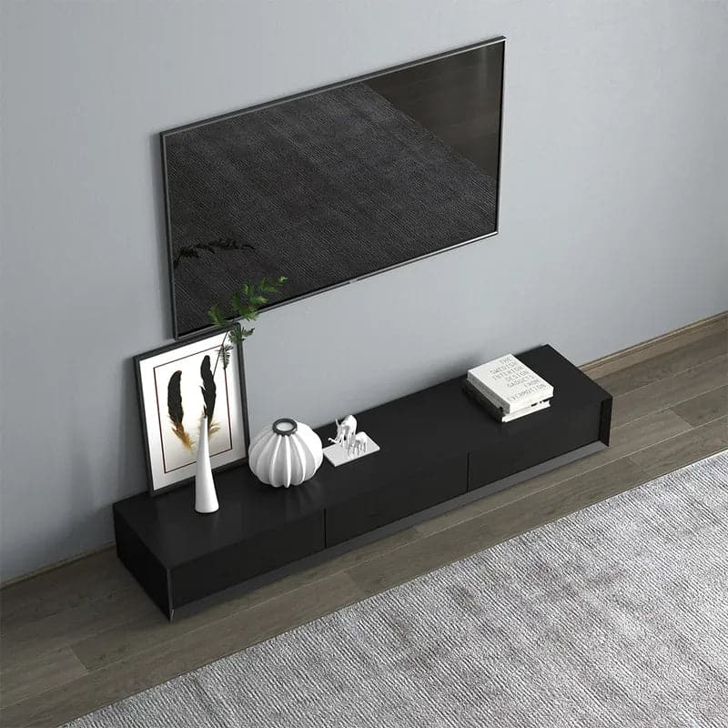 Modern Black Rectangular TV Stand Wood Media Console 3 Drawers for TVs Up to 80 Inches#Black