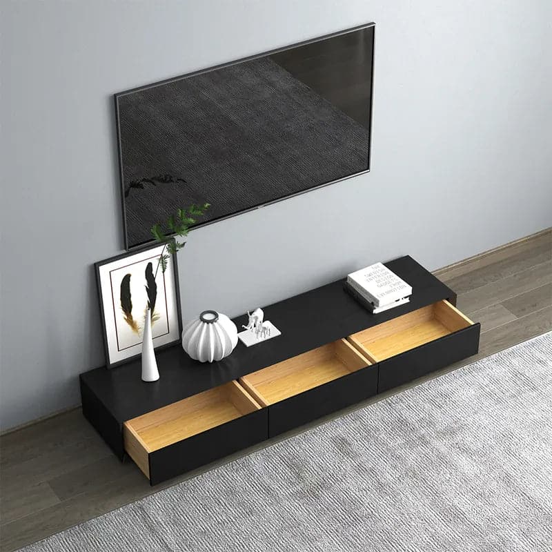 Modern Black Rectangular TV Stand Wood Media Console 3 Drawers for TVs Up to 80 Inches#Black