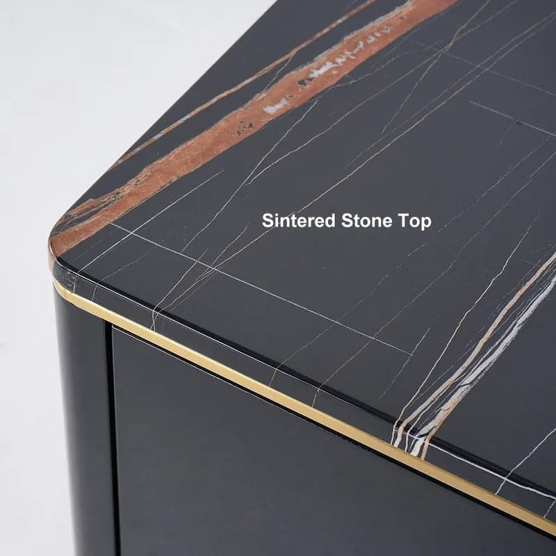 Meuble TV moderne noir, 4 portes, 2 tiroirs, console multimédia luxueuse pour téléviseurs jusqu'à 85"