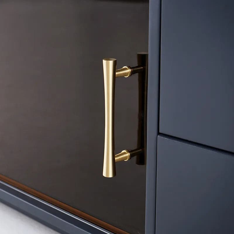 Modern Black TV Stand Sintered Stone Top 4-Drawer Glass Doors Media Console in Large