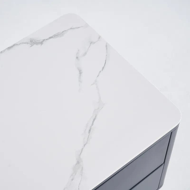 Modern Black TV Stand Sintered Stone Top 4-Drawer Glass Doors Media Console in Large