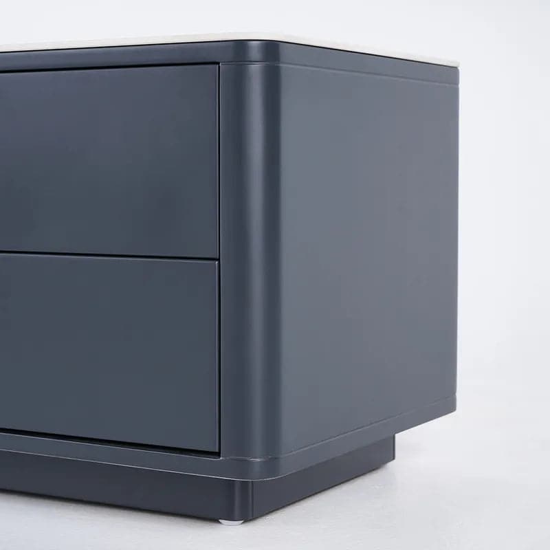 Modern Black TV Stand Sintered Stone Top 4-Drawer Glass Doors Media Console in Large