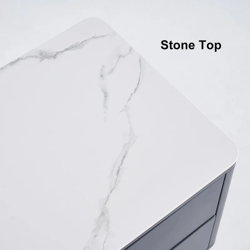 Modern Black TV Stand Sintered Stone Top 4-Drawer Glass Doors Media Console in Large