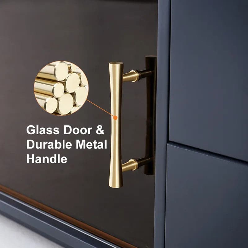 Modern Black TV Stand Sintered Stone Top 4-Drawer Glass Doors Media Console in Large