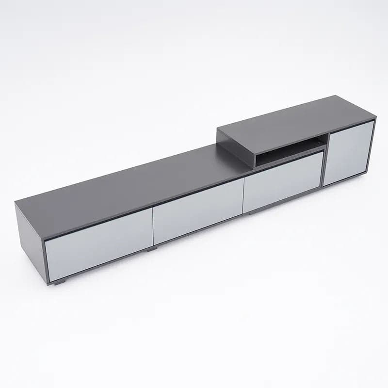 Meuble TV moderne rétractable et extensible en bois noir avec 3 tiroirs jusqu'à 120"