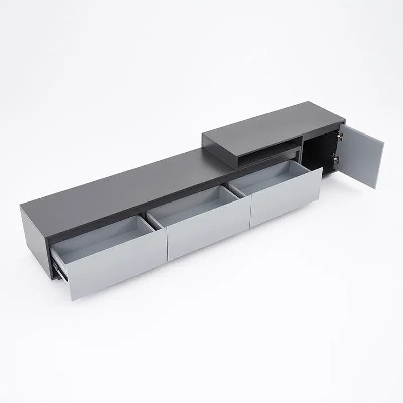 Meuble TV moderne rétractable et extensible en bois noir avec 3 tiroirs jusqu'à 120"